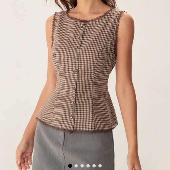 Rihoas Brown Plaid Single Breasted Vest - Picture 1 of 3